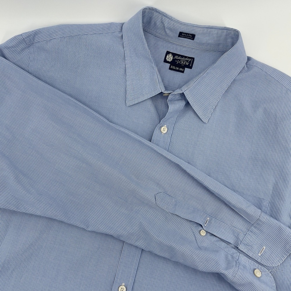 Mens J. Crew Haberdashery 80s 2-Ply Blue Striped Long Sleeve Button Up Shirt XXL